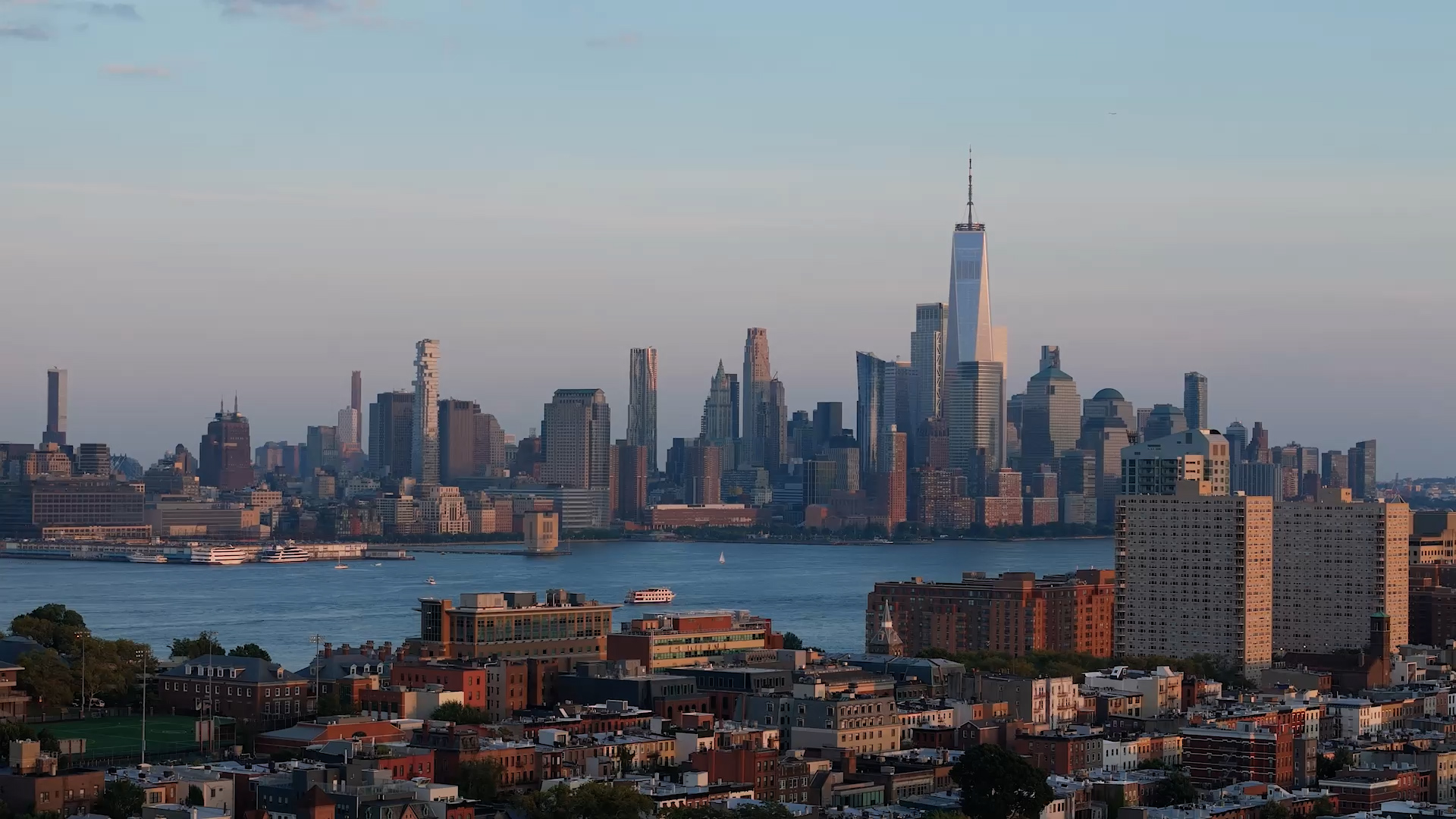 NYC skyline afternoon aerial view