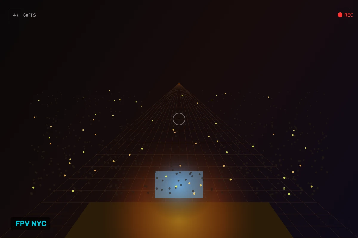 Aerial FPV drone shot of concert venue from above showing stage and crowd by FPV NYC